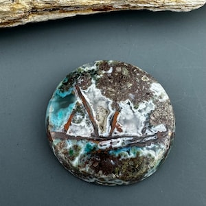 Copper in Chrysocolla round cabochon - for jewelry making or collection