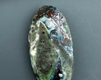Copper in Chrysocolla oval, flat backed cabochon - for jewelry making or collection