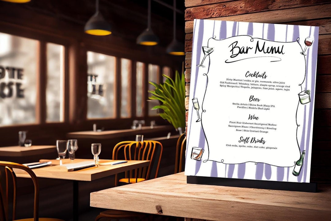 Customizable, Hand Drawn, Bar Menu Template - Etsy
