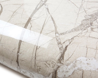 ROSEROSA Glossy Faux Marble Architectural Film PGS4136 - Peel and Stick Self-Adhesive Vinyl Wrap for Kitchen Countertops & Cabinets