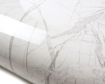 ROSEROSA Glossy Faux Marble Architectural Film PGS4137 - Peel and Stick Self-Adhesive Vinyl Wrap for Kitchen Countertops & Cabinets