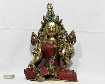 Tara brass statue,brass goddess figurine,Hindu,Buddhist deity,female Boddhisattva,Feminine Goddess of peace and protection,Buddhism.