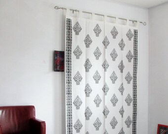 Blocco a mano stampato schede di cotone top tende,loop tende,boho,stampa boho,monocromatico.