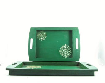 Diwali gift Tray,Hand painted,Distressed ,rustic finish.Floral motif,Set of two,Wall hanging,Table decor,Serving platter.