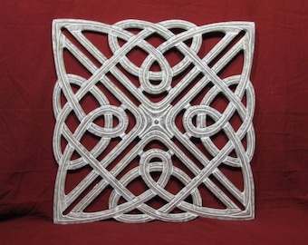 Carved square wood wall art panel,wall decor,relief panel art,24x24 inch,celtic design,distressed white finish,wood finish,above bed decor