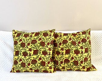 16 inch Silk Cushion/Pillow case cover,Block Print.Floral motif,Toronto Canada,India art print,gift,