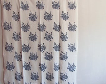 Hand block printed cotton tab top curtains,loop curtains,boho ,bohemian print,blue ,white,floral print,navy blue