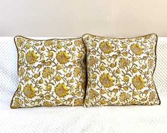 16 inch Silk Cushion/Pillow case cover,Block Print.Floral motif,Toronto Canada,India art print,gift,