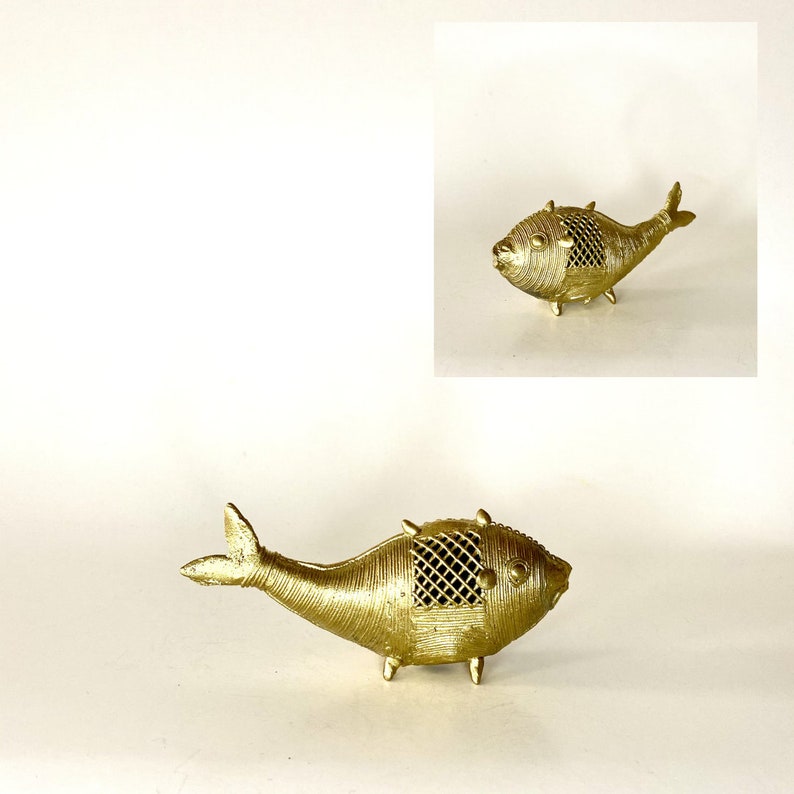 Marine miniature brass animals,dhokra,dokra,cire perdue,lost wax casting.Indian art,Turtle,Tortoise,snail ,fish.metal sculpture image 3