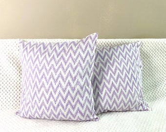 Cushion / Throw Pillow covers ,Block print Cotton, zig zag, purple,white pillow case, accent cushion, floor pillow .