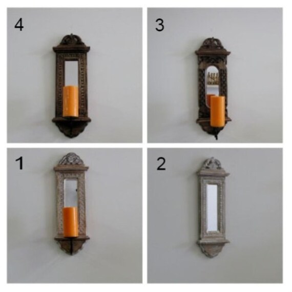 Carved Wood Sconce With Mirror Candle Holder Wall Mounted Metal Base Wooden Indian Art Gift Canada