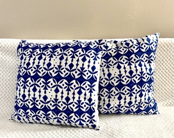 Cushion / Throw Pillow covers ,Block print Cotton,16x16 inches.Blue,white pillow case,natural,organic cotton,cushion cover India,Indian