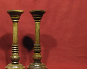 Set of 2.Pillar candle holder.Set of two,brown natural wood clear finish,wooden Pillar candle holder.