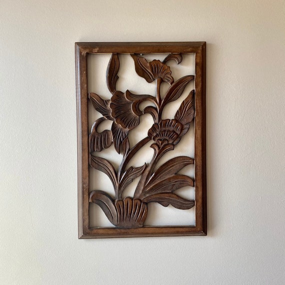 Hand Carved Wooden Wall Hanging,decor,panel Art,18 X 12 Inch,white