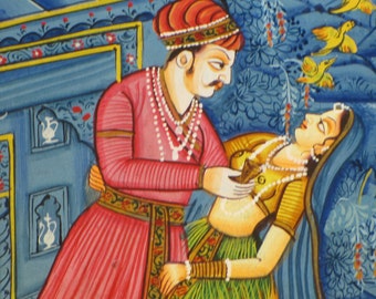 Mughal art painting on antique paper,Indian miniature painting in frame.