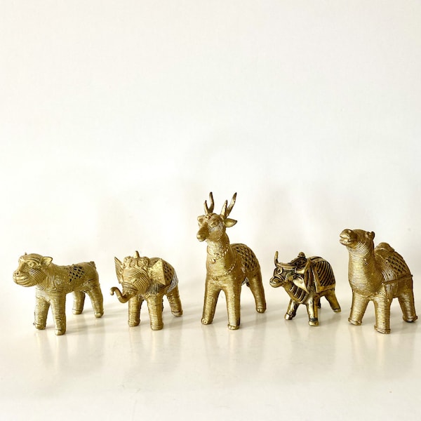Dhokra,Dokra Brass miniature animals,lost wax casting,cire perdue.Animal figurines,statues,animal brass sculptures,Indian tribal art.