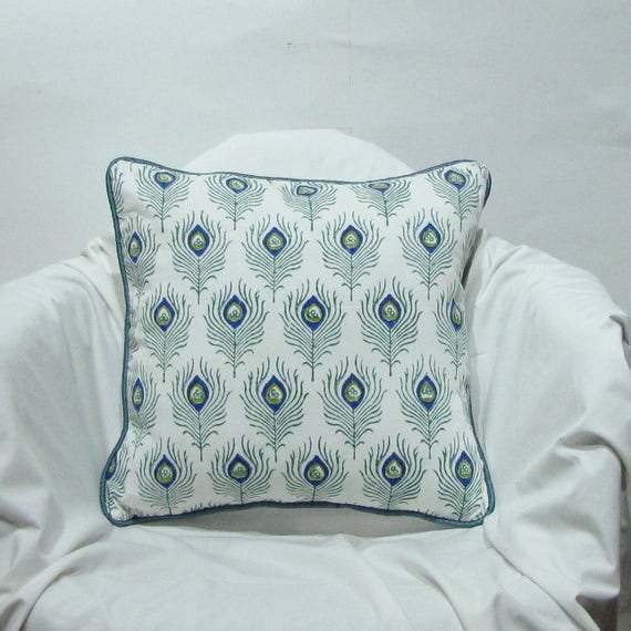 Peacock Feather Cushion Throw Pillow Covers Block Print Etsy