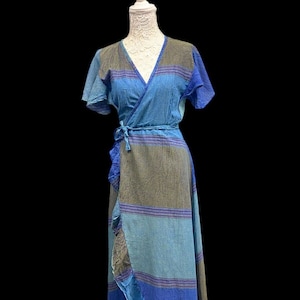 Blue Wrap Dress, Boho Hippy Festival style, STUNNING Long casual summer Maxi UK 8-14