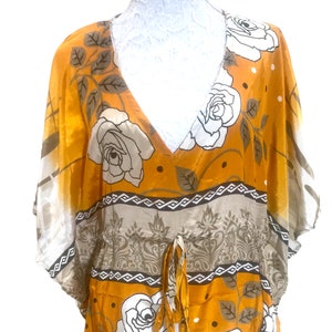 Senfgelber Kaftan Tunika Kleid, Sommer, Strandparty Abdeckung, lockere Passform ONE SIZE 40-40