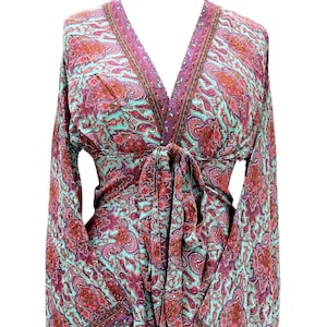 Silk KIMONO Wrap Dress, Boho Hippy, Kaftan, Stevie Nicks Festival MAXI wedding outfit UK 8 10 12 14 16