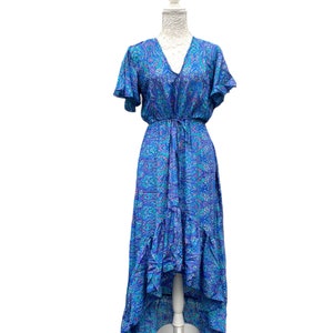 Electric blue silk maxi dress | asymmetric long length summer| royal elegant godess hippie | vacation | festival wedding party outfit