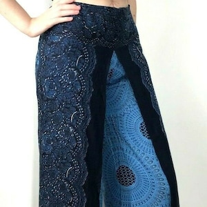BLUE yoga harem pants trousers, palazzo, Boho Hippy, Festival, wide leg Dance UK 8-14