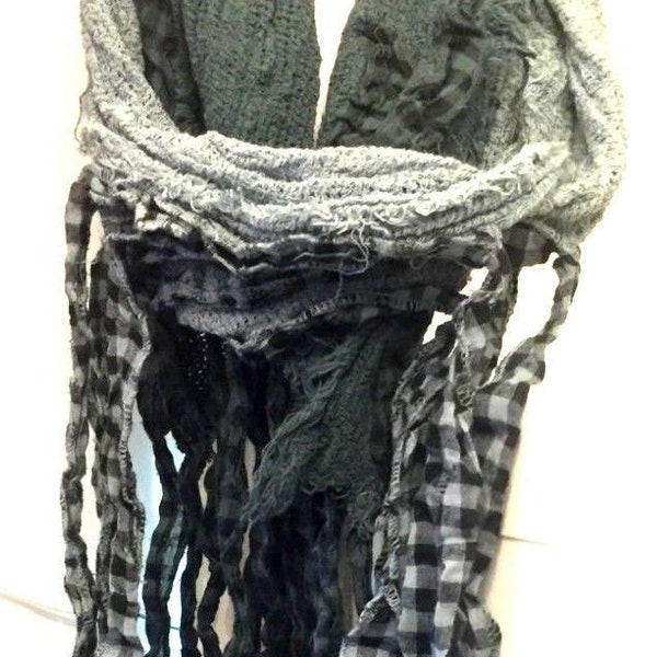 Long length wrap around, BLUE, PURPLE, GREY, Sea Green,  Boho hippy tassel scarf wrap pashmina with checked detail.