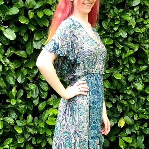 Boho hippy pixie festival 100% silk long jade blue summer sun maxi dress uk 8-14
