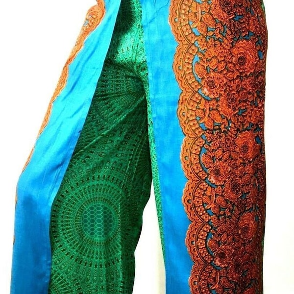 Trousers yoga pants, harem, palazzo, festival boho hippie, copper & green, dance