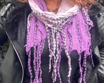 Lila Baumwoll Rüschen Quaste Schal, Dip Dyed Boho Wrap