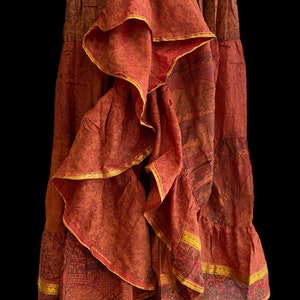 Ruby Orange glow skirt - size s-m-l adjustable waist, 25 ft, ats, silk full circle skirt, boho, cosplay, steampunk