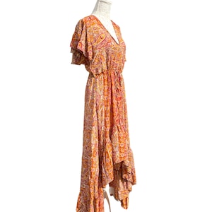 Orange boho silk maxi dress | asymmetric long length summer| royal elegant godess hippie | vacation | festival wedding party outfit