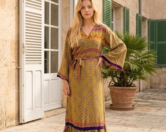 ORANGE, Pink,indian Long Summer Dress, Recycled Sari-silk, Boho, Hippy,  Festival Party Outfit UK 8-12 - Etsy