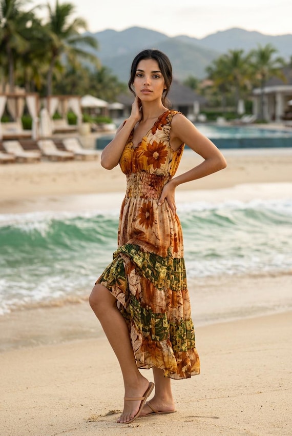 recycled sari silk dress YELLOW Indian Long Summer Dress, Recycled Sari-silk, Boho, Hippy, Festival  Party Outfit UK 8-12
