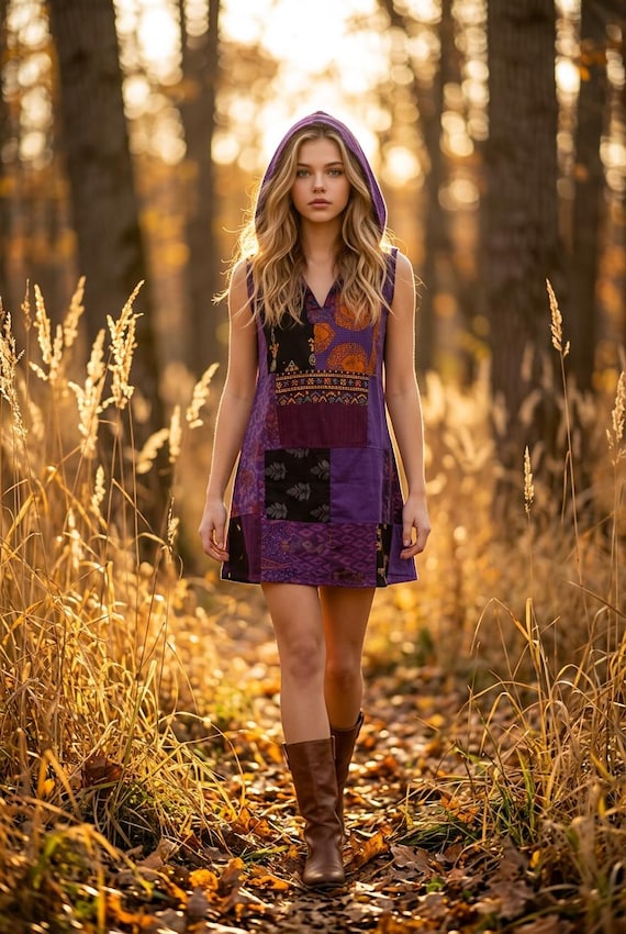purple patchwork dress Patchwork Dress - Handcrafted Boho Style