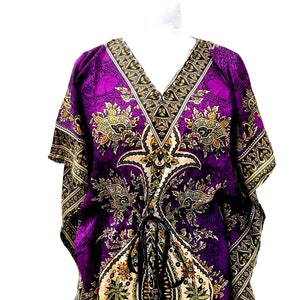 PURPLE Kaftan Maxi Dress, Boho Hippy Festival, Long beach cover up robe UK 8 10 12 14 16 18