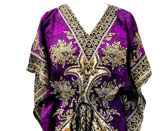 PURPLE Kaftan Maxi Dress, Boho Hippy Festival, Long beach cover up robe UK 8 10 12 14 16 18