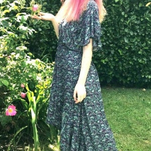 Floral boho silk maxi dress | asymmetric long length summer| royal elegant godess hippie | vacation | festival wedding party outfit