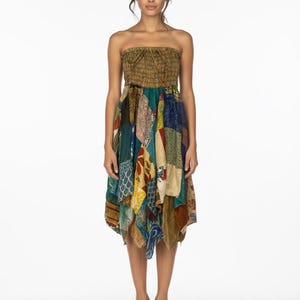 Festival boho hippie pixie gypsy patchwork long skirt summer sun dress one size