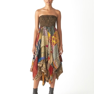 Patchwork rok jurk boho hippie festival pixie zigeuner lange stretch zon one size