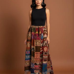 Warm winter long Maxi SKIRT,  long length Patchwork, vintage, wool UK 8 10 12 14 16