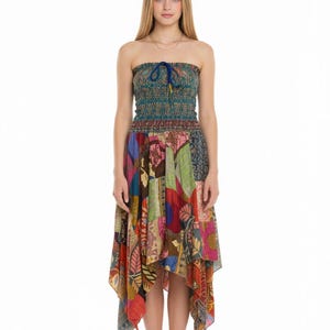 Vintage Sari Silk patchwork SKIRT, Festival Boho Hippie style, Pixie Gypsy Summer sun DRESS one size UK 8-16