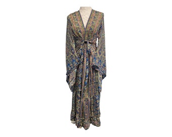 Kimono wrap dress boho hippie festival vintage silk duster coat kaftan 8-18