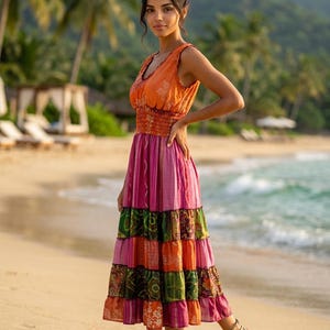 ORANGE, Pink,indian Long Summer Dress, Recycled Sari-silk, Boho, Hippy,  Festival Party Outfit UK 8-12 - Etsy Canada