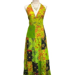 Long LIME GREEN maxi Dress, Patchwork Boho pixie fairy festival hippy hippie party One Size