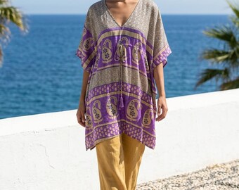 Blue Purple Gold Caftan Dress: Sparkly Ethnic Tunic - Etsy Denmark
