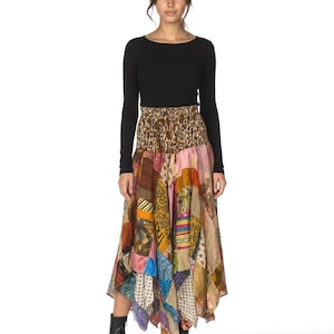 Festival boho hippie pixie gypsy patchwork long skirt summer sun dress one size