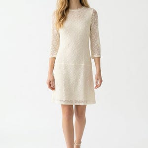 cream lace knee length dress 3/4 Sleeves Knee Length Lace Mother Of The Bride Dress, Ivory