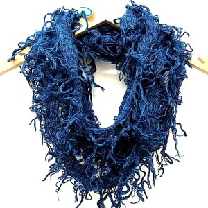Scarf, wrap, Electric Blue shaggy, Warm winter , Boho, Hippy, Goth,  funky shaggy tassel knit pashmina GIFT