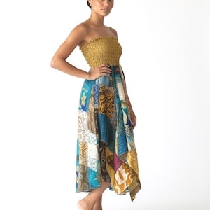 Festival boho hippie pixie gypsy patchwork long skirt summer sun dress one size